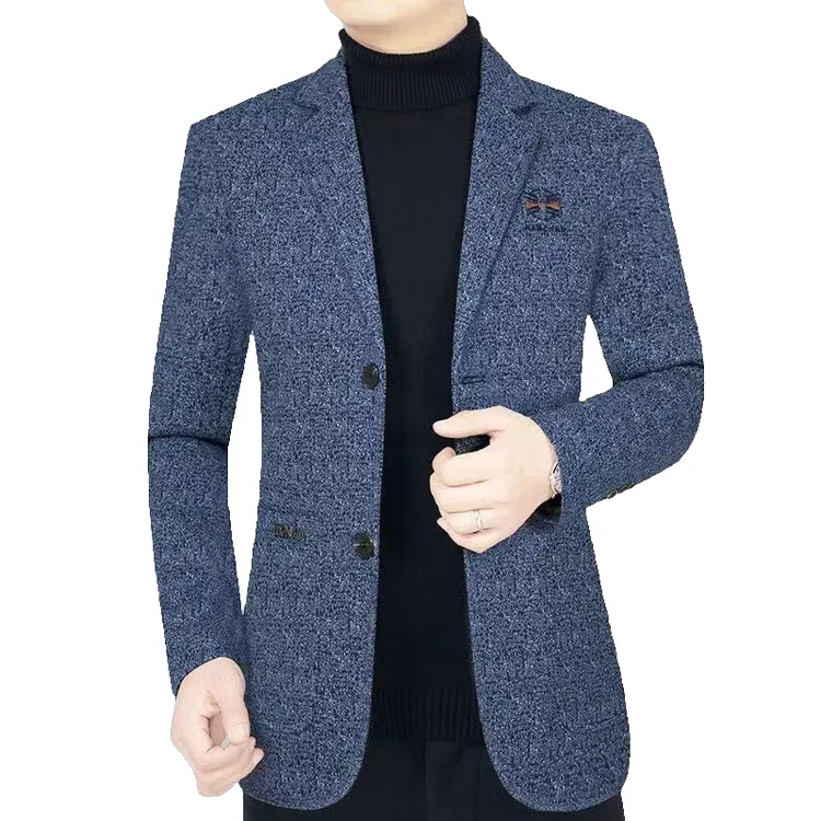 新款中青年男士西装外套休闲西服男常规爸爸春秋上衣宽松平驳领