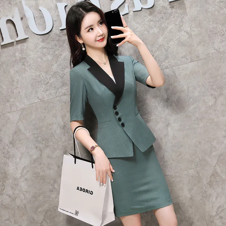 夏款职业套装高端女士时尚短袖经理工作服酒店管理美容师前台工装