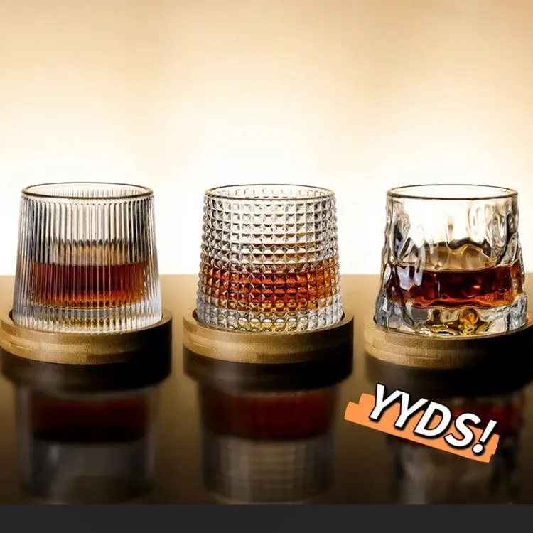 玻璃杯加厚威士忌酒杯旋转不倒翁水杯陀螺转转洋酒杯家用果汁杯子