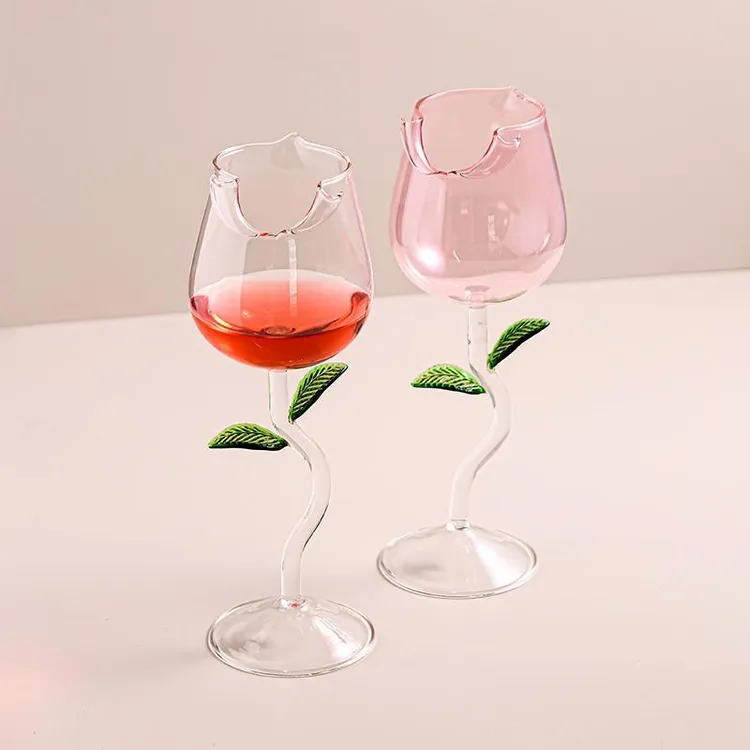 ins个性玫瑰花红酒杯高脚杯鸡尾酒杯酒吧创意果酒杯送礼玻璃杯子