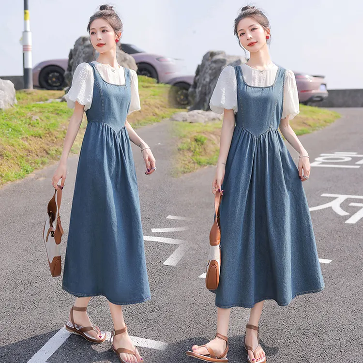 欧货洋气时尚套装女2025夏季新款女装显瘦优雅百搭牛仔连衣裙两件