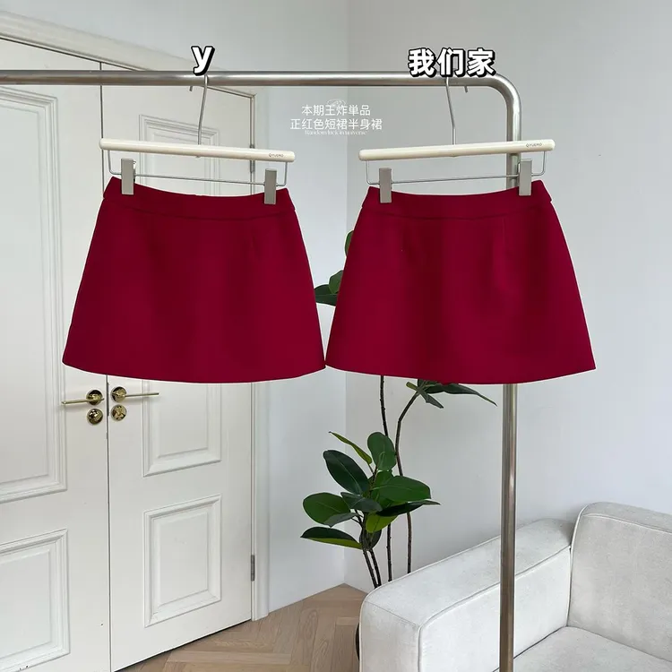红色辣妹气质半身裙女百搭夏季新款防走光短裙高腰显瘦休闲a字裙