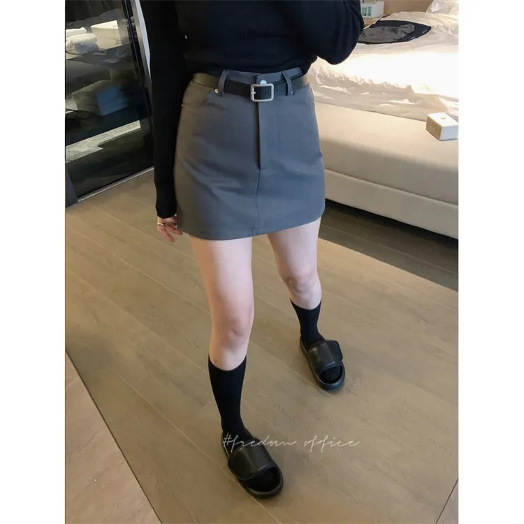 灰色a字半身裙女2025夏季新款气质高腰显瘦短裙防走光百搭包臀裙