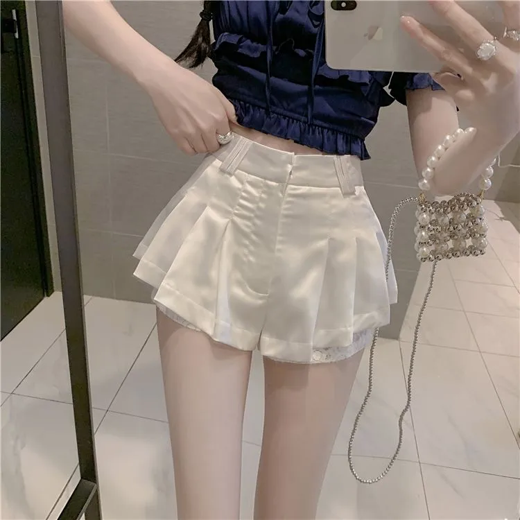 辣妹韩版白色蕾丝边裙裤女夏季新款高腰显瘦气质休闲百搭超短裤子