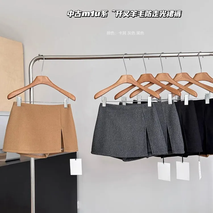 双层开叉毛呢半身裙女春季新款气质百搭防走光A字短裙辣妹包臀裙