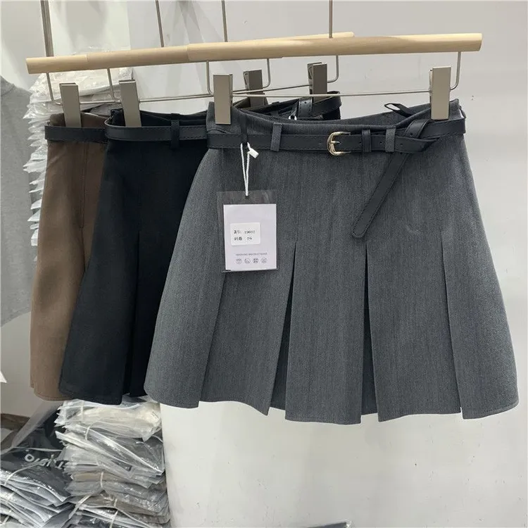 韩版气质半身裙女2025夏季新款灰色百褶裙高腰百搭显瘦a字短裙子