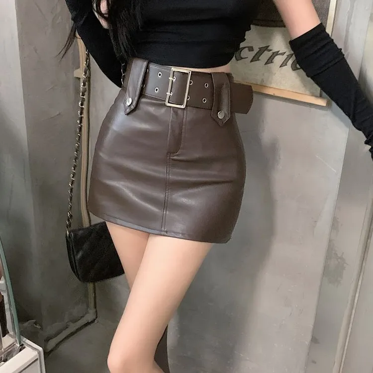 黑色辣妹pu皮裙半身裙女春季高腰显瘦包臀裙A字裙小个子百搭短裙