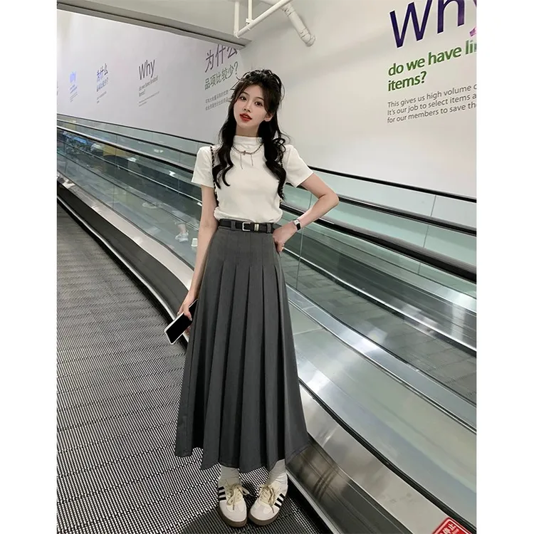 高级感气质百褶西装半身裙女时尚夏季韩版高腰显瘦中长款A字裙子