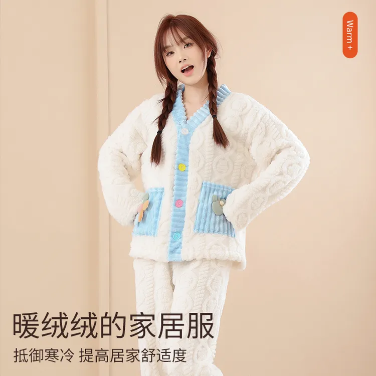 ZILANXIANG/紫澜香秋冬新款加厚0重感保暖简约云朵绒家居服可外穿