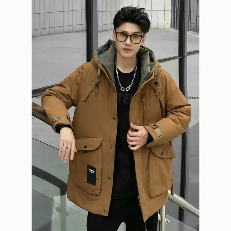 90白鸭绒中长款羽绒服男士冬季户外休闲连帽派克服5580