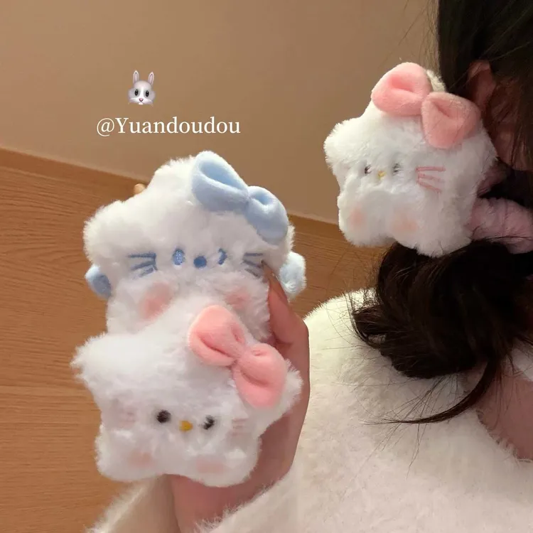 新款蝴蝶结毛绒星星Kitty发圈玩偶公仔大肠发圈学生可爱头绳发饰