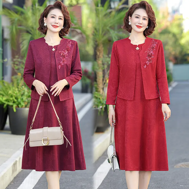 结婚礼服妈妈喜服红色套装裙子衣服2024年新款喜婆婆婚宴装两件套