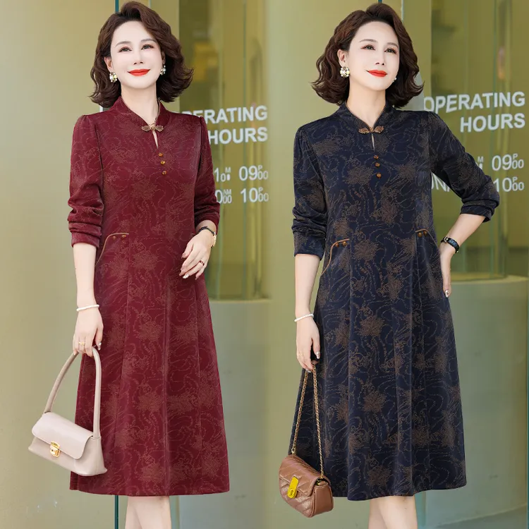 喜婆婆婚宴装2024新款妈妈秋装连衣裙中老年春秋季改良旗袍裙子女