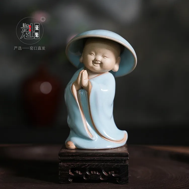 好客瓷魁 店行二十年 小和尚茶漏2  不完美 茶宠 天青 开片（简包）