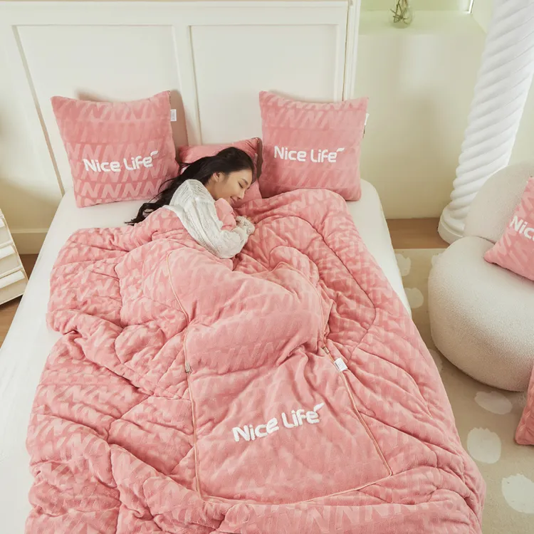 压花牛奶绒抱枕幼儿园两用二合一多功能加绒加厚办公室午睡枕汽车