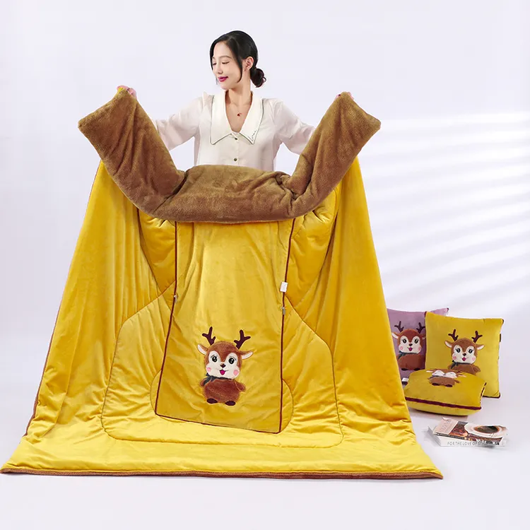 水晶绒抱枕被子两用多功能车载卡通加厚北极绒办公室午睡枕头汽车