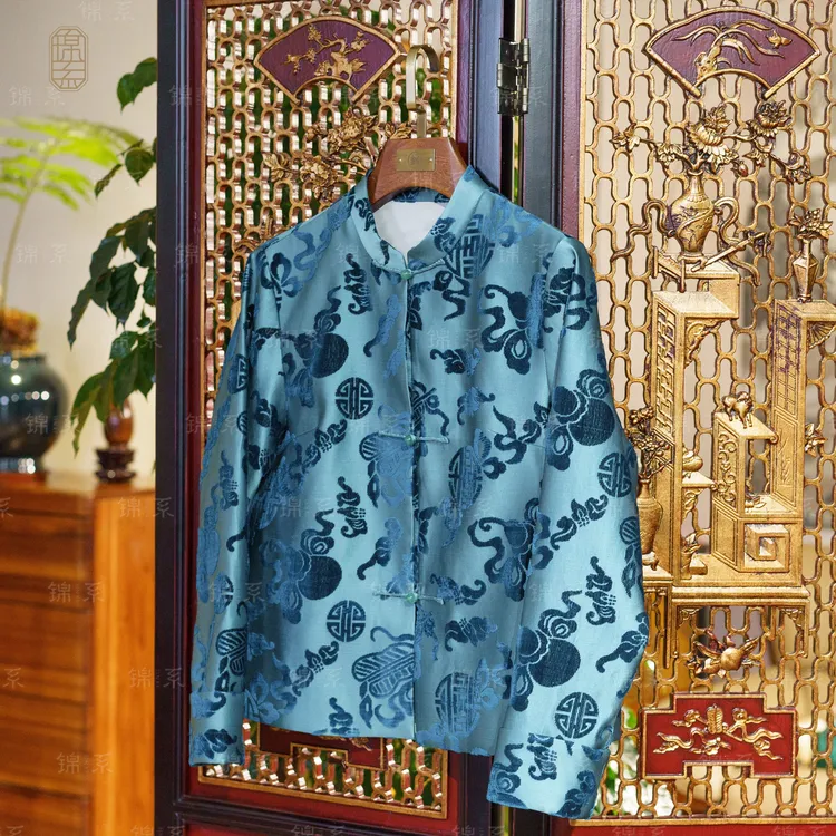 【锦系】漳绒中式国风桑蚕丝立领直襟长袖外套E-36923-ZRD4166778