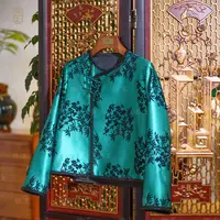 【锦系】漳绒新中式国风桑蚕丝圆领斜襟长袖外套E-36834-ZRD4166778