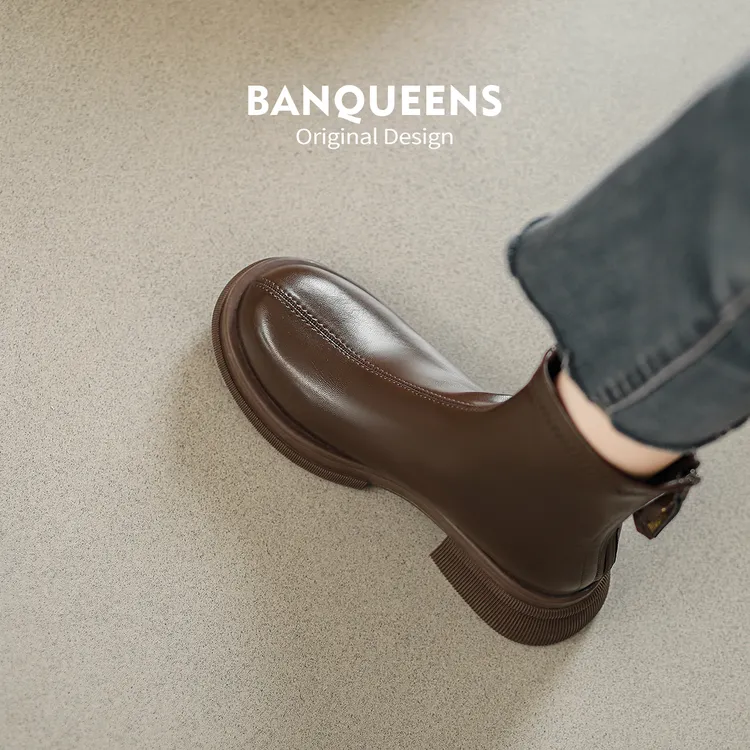 真软皮棕色加绒马丁靴瘦瘦靴2024秋冬新款英伦风厚底靴子显瘦短靴