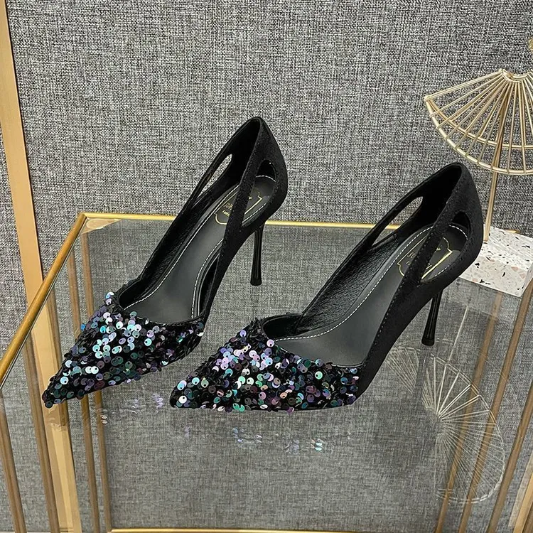 高跟鞋女2024年秋季新款韩版少女玛丽珍尖细跟礼服水晶宴会单鞋女