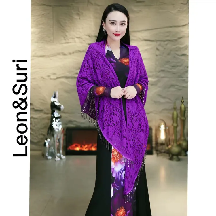 ZJ BATULU“紫云依依”新款优雅轻奢气质高定重工流苏披肩刺绣披肩