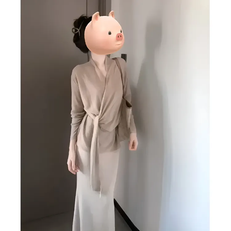 2025秋季新款女慵懒风设计感绑带针织毛衣上衣气质鱼尾高腰半身裙