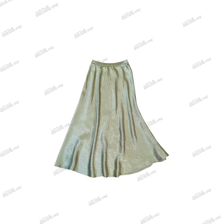 小乖逃D 单色 重磅醋酸绿色半裙半身裙时尚松紧腰240479