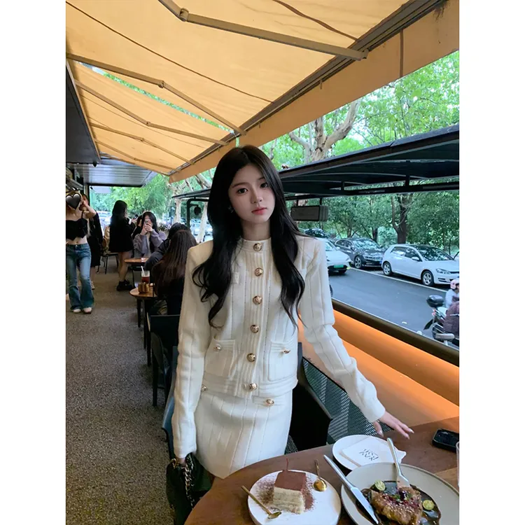 2025春季新款高级感时尚通勤小个子两件套显瘦长袖上衣包臀半身裙