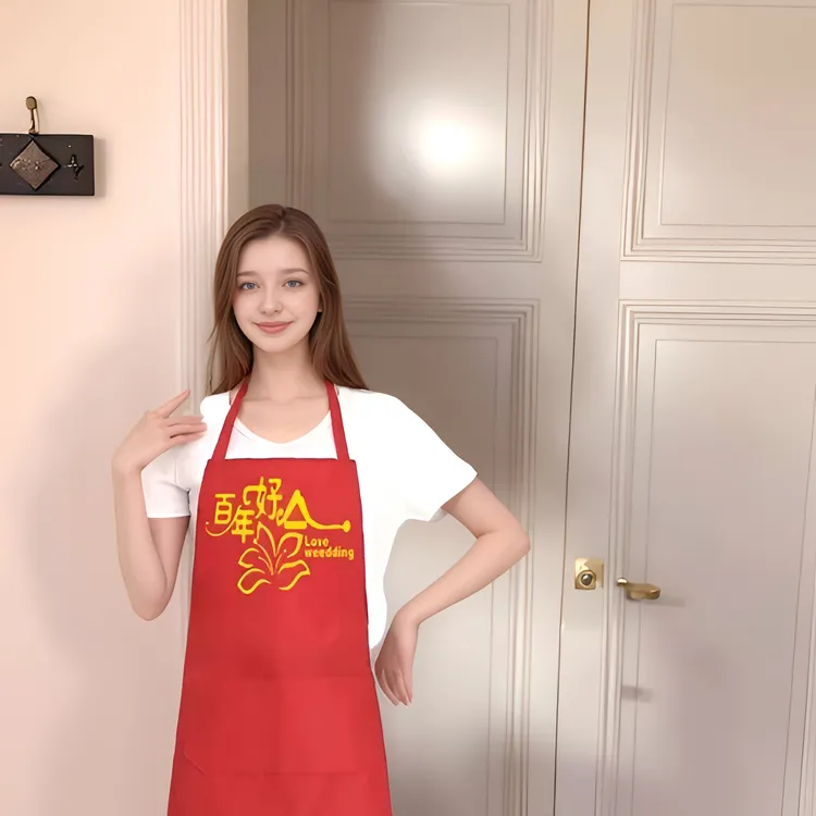 满月印字LOGO寿宴婚宴乔迁婚庆喜庆定制喜事生日简约红色结婚围裙