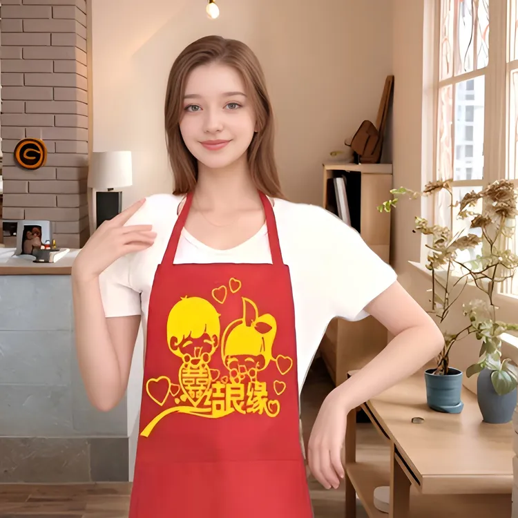 寿宴婚庆定制印字乔迁婚宴喜事喜庆LOGO红色生日满月结婚围裙简约
