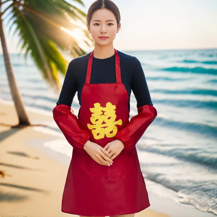 结婚围裙喜庆红色大人喜宴袖套围腰女新款工作服专用定制logo印字