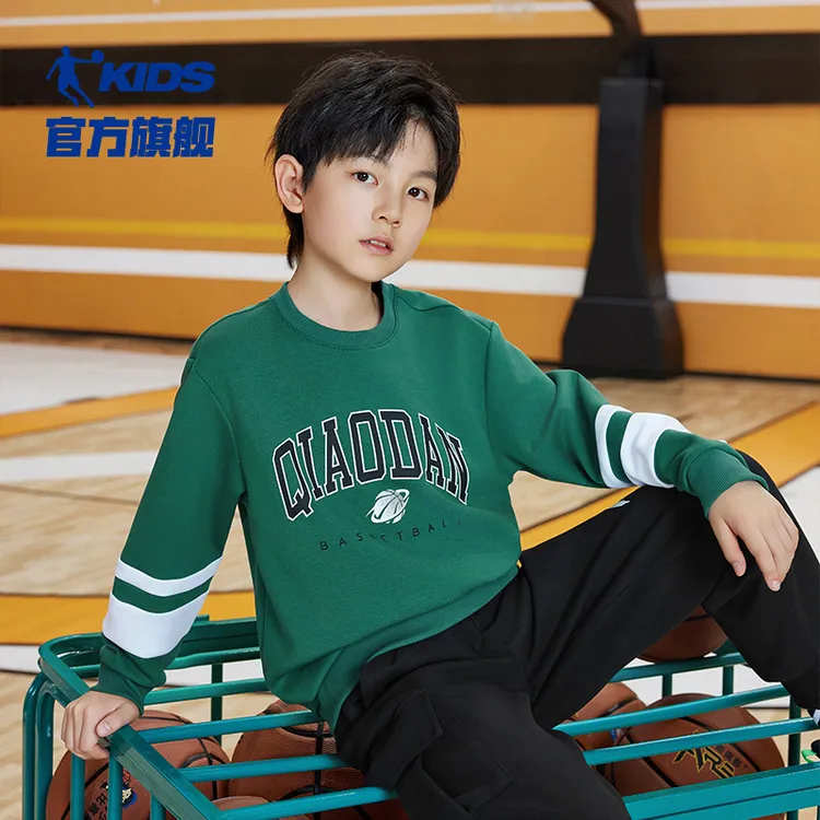 中国乔丹儿童卫衣秋季新款男童长袖圆领套头运动中大童6-12岁