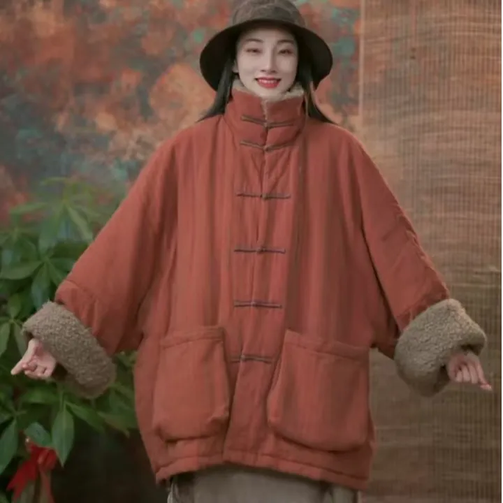 静一分享【与乐】#240940色织柞丝亚麻大码棉服女款爆款2025新款