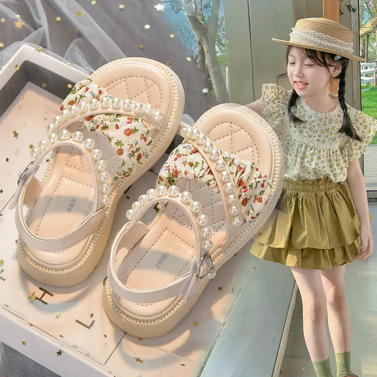 【思晨家】女童凉鞋夏季新款儿童软底防滑公主鞋小女孩珍珠仙女鞋子