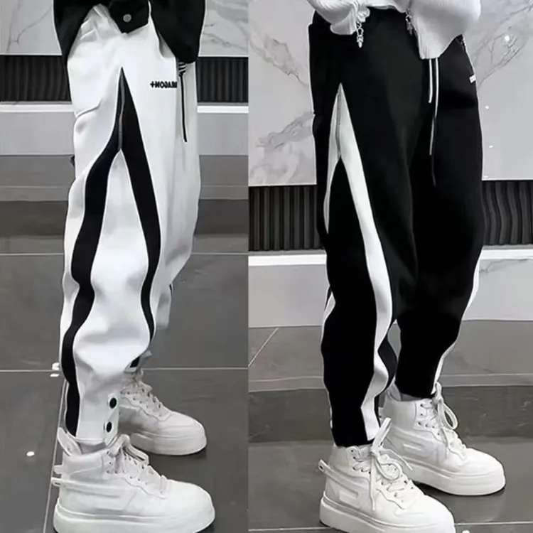 百搭潮流束脚哈伦裤男冬季户外休闲长裤中腰春秋保暖条纹卫裤青少