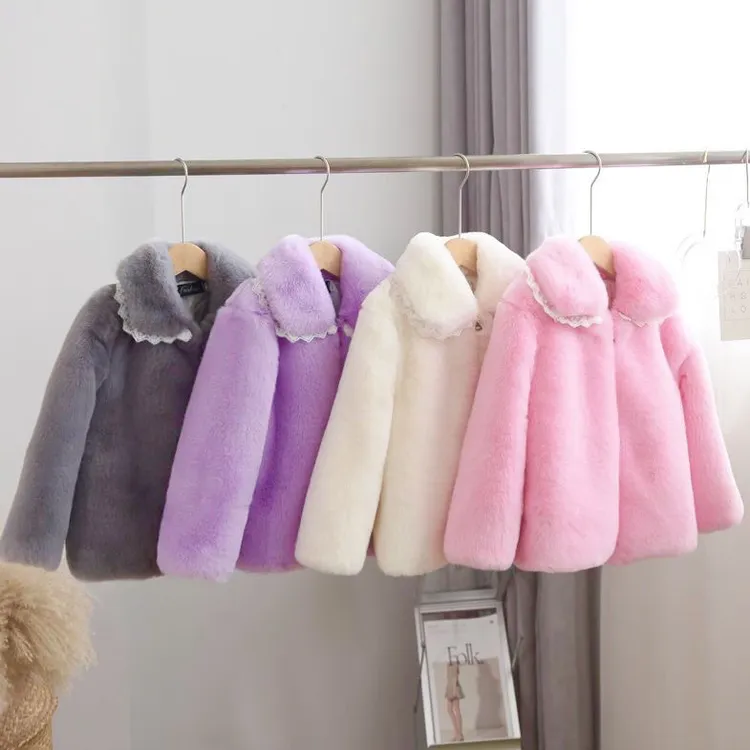 女童毛毛外套新款加厚韩版秋冬季仿狐狸毛短款洋气时尚中小童棉衣