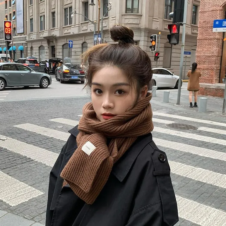 2025新款纯色针织围巾女秋冬季韩版毛线百搭保暖围脖潮网红情侣