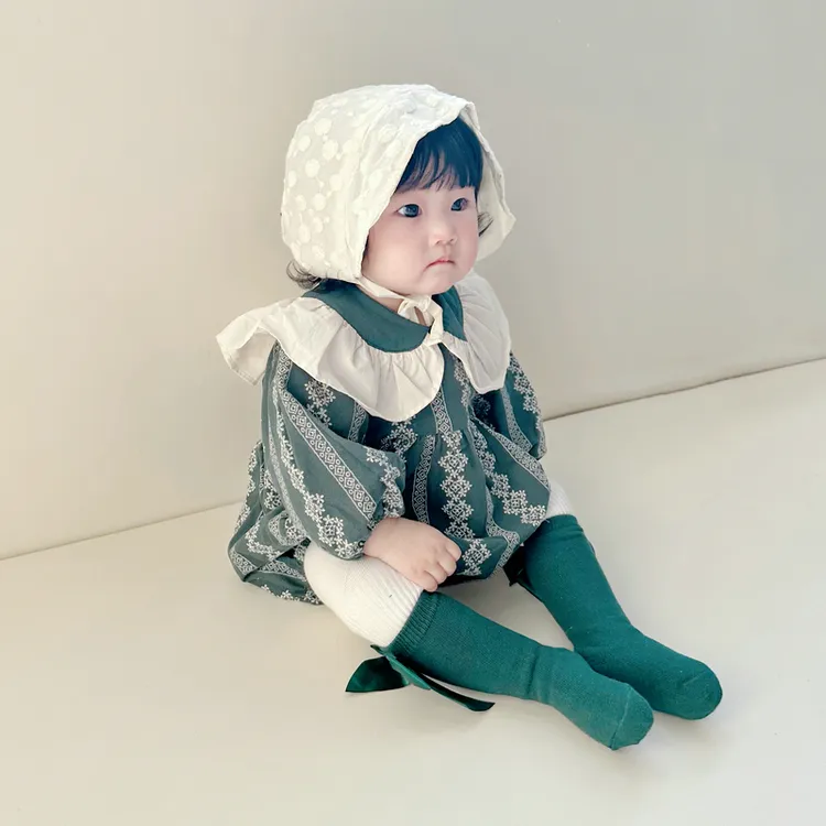 婴儿复古花瓣领连体衣韩国童装女宝宝包屁衣春秋装新生儿衣服外穿