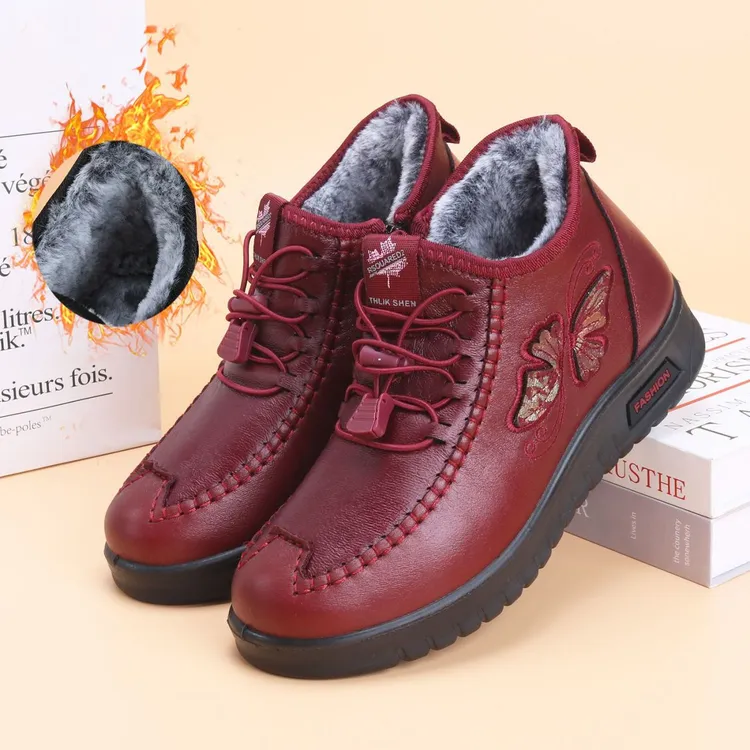 2025冬季新款棉鞋加绒加厚棉靴平底防滑女鞋中老年保暖短靴女