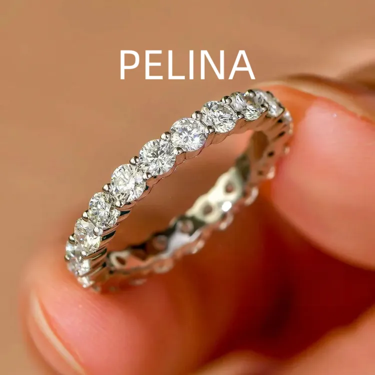 PELINA莫桑戒指时尚单排满钻戒指女个性圆指环时尚百搭潮流高级感
