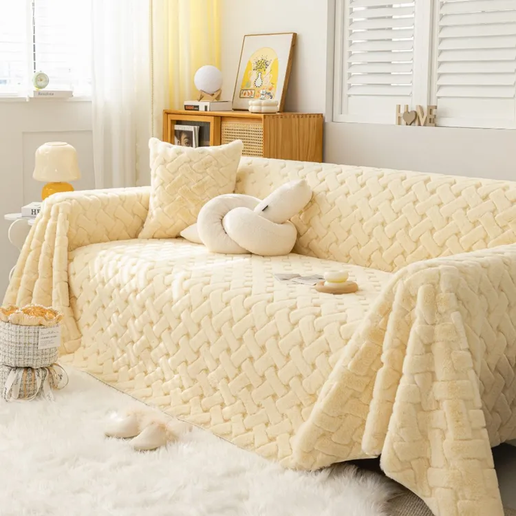 冬日小奶盖｜2023新款加密兔绒绒 一张全包式沙发盖毯 防滑可机洗