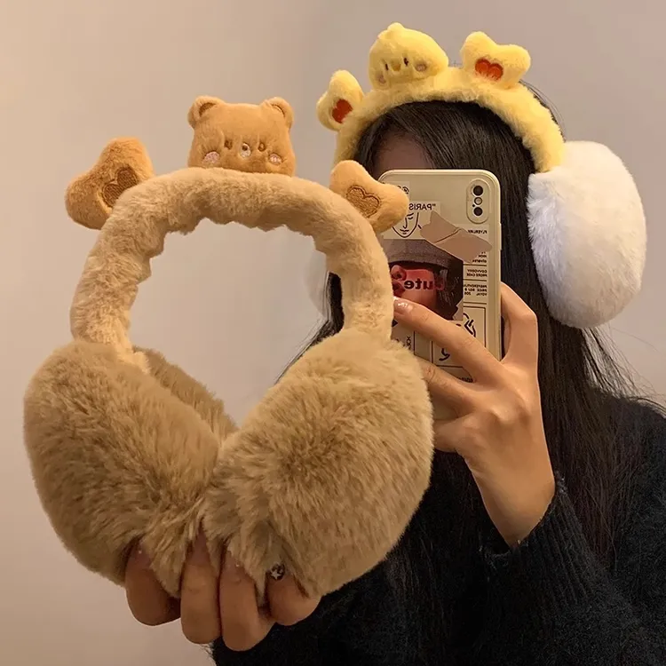 可爱卡通毛绒耳罩冬季加绒加厚保暖防冻护耳套学生骑行可折叠耳包