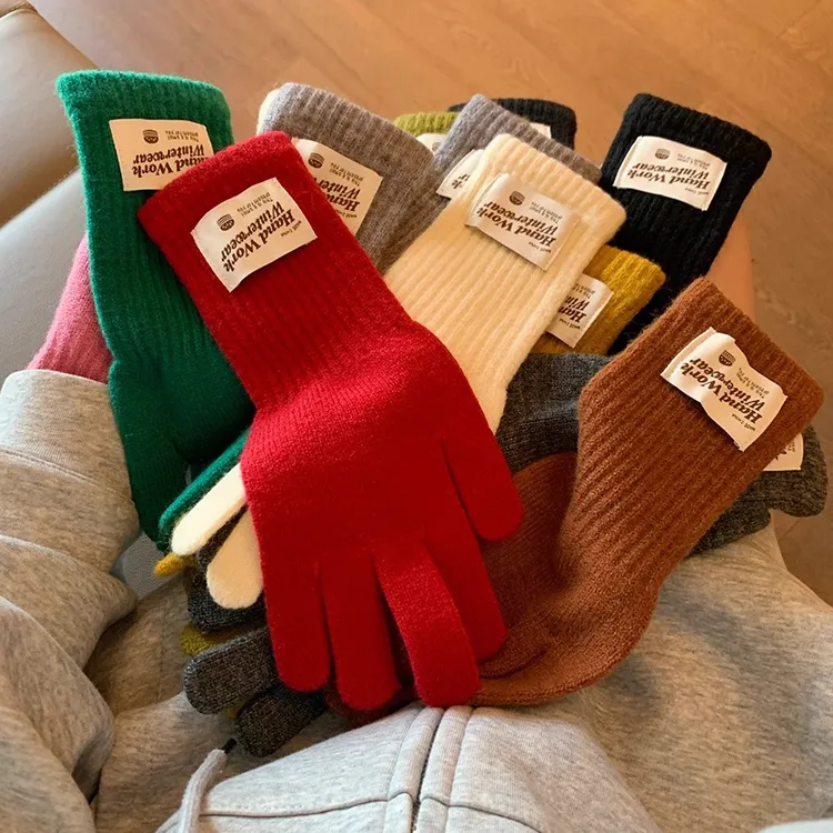 韩版糖果色加长护腕针织手套户外骑行漏两指可触屏保暖红色手套