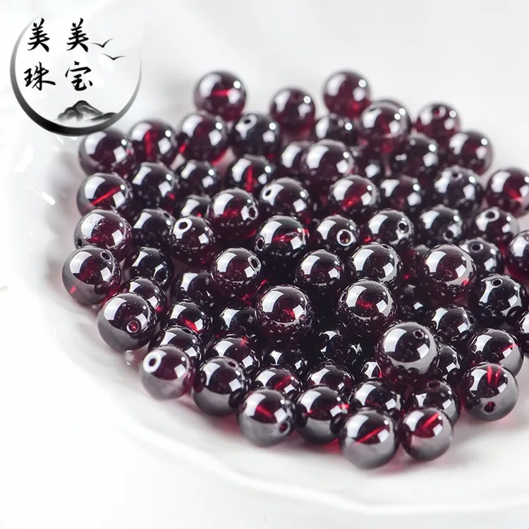 正品天然酒红色石榴石散珠单珠隔配珠石榴石时尚百搭石榴石散珠