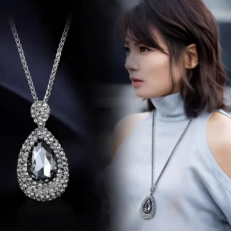 钛钢项链 新款水滴夸张时尚满钻长款项链女个性百搭轻奢水晶大气