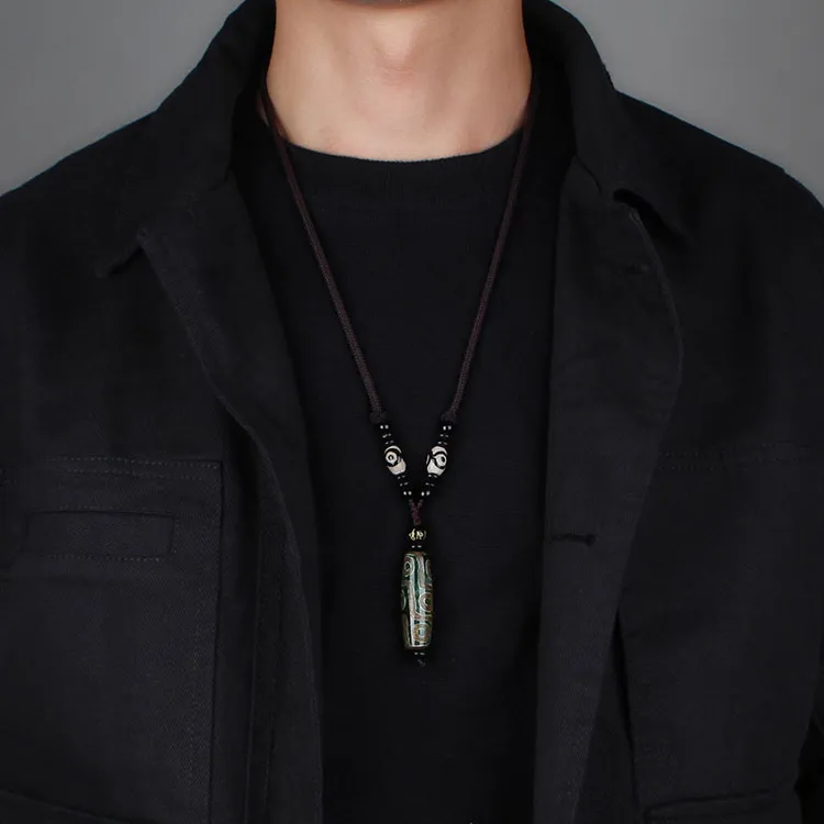 非金属棉绳项链 民族风藏式九眼珠挂绳颈链男女款配饰情侣款挂件