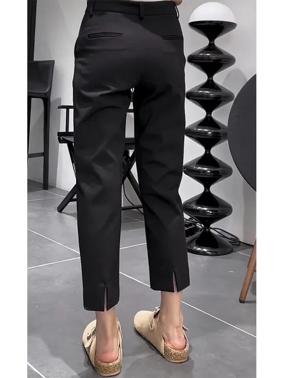 窄版直筒休闲裤女2024新款夏季显瘦九分烟管裤大码薄款遮肉西装裤