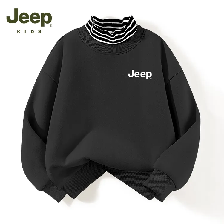 JEEP吉普童装男童加绒卫衣大童冬季半高领运动服儿童秋冬款保暖衣