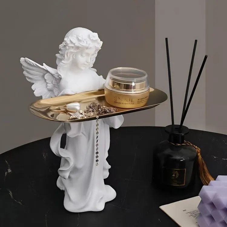 法式爱丽丝天使复古托盘客厅高档装饰品少女落地家居收纳大号摆件