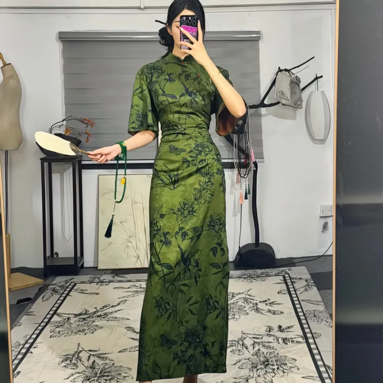 【丹青】肆意新款国风新中式设计夏季显瘦网红修身长款旗袍薄荷曼波